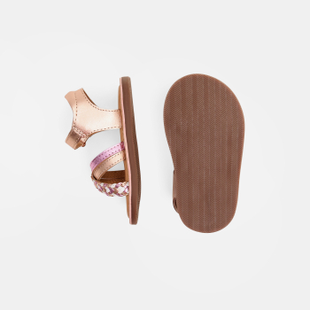 صندل جلدي مجدول وردي للطفلة الرضيعة